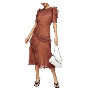 Topshop Leopard Animal Print Ruffled Midi Dress